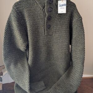 Schott Brothers Men's Olive Knit Button-Neck Sweater